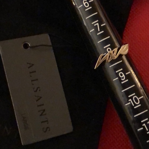 All Saints Polished Gold Tone Love Script Ring Size 8 NWT & Dust Bag - Picture 2 of 16